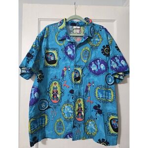 Disney Blue Multi-Color Haunted Mansion Print Casual Button-Down Shirt